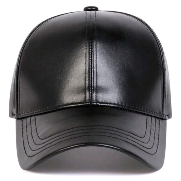SALE Black Vegan Leather Baseball Cap Hat - Picture 5 of 10